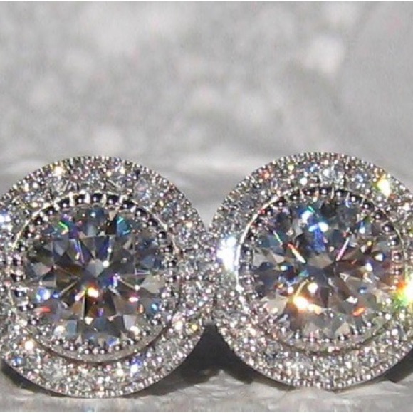 Stud Earrings Inlaid Round Cut Zircon Minimalist Sparkly Ear Jewelry Accessories - Picture 3 of 4